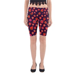 Strawberry On Black Yoga Cropped Leggings by SychEva