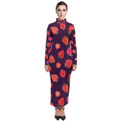 Strawberry On Black Turtleneck Maxi Dress by SychEva