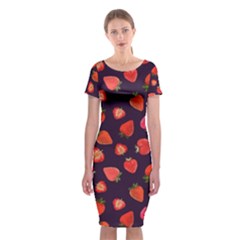 Strawberry On Black Classic Short Sleeve Midi Dress by SychEva