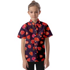 Strawberry On Black Kids  Short Sleeve Shirt by SychEva