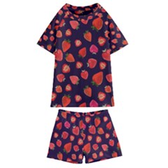 Strawberry On Black Kids  Swim Tee And Shorts Set by SychEva