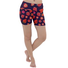 Strawberry On Black Lightweight Velour Yoga Shorts by SychEva