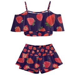 Strawberry On Black Kids  Off Shoulder Skirt Bikini by SychEva