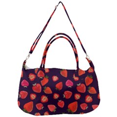 Strawberry On Black Removable Strap Handbag by SychEva