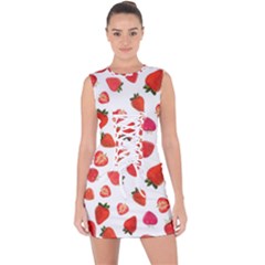 Strawberries Lace Up Front Bodycon Dress by SychEva