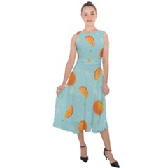 Oranges Pattern Midi Tie-back Chiffon Dress by SychEva