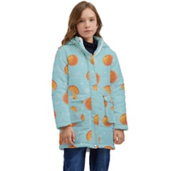 Oranges Pattern Kid s Hooded Longline Puffer Jacket by SychEva