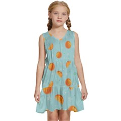 Oranges Pattern Kids  Sleeveless Tiered Mini Dress by SychEva