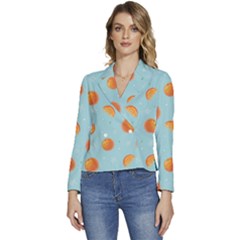 Oranges Pattern Women s Long Sleeve Revers Collar Cropped Jacket by SychEva