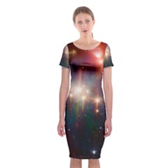 Astrology Astronomical Cluster Galaxy Nebula Classic Short Sleeve Midi Dress by Jancukart