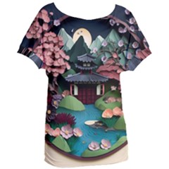 Japanese Garden Flowers Landscape Women s Oversized Tee