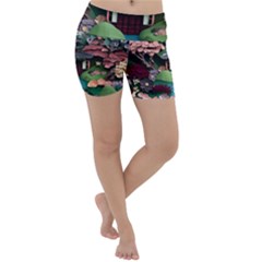 Japanese Garden Flowers Landscape Lightweight Velour Yoga Shorts