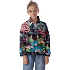 Japanese Garden Flowers Landscape Kids  Half Zip Hoodie by Jancukart