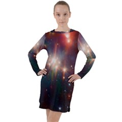 Astrology Astronomical Cluster Galaxy Nebula Long Sleeve Hoodie Dress by danenraven