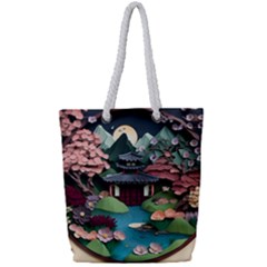 Japanese Garden Flowers Landscape Full Print Rope Handle Tote (small) by danenraven