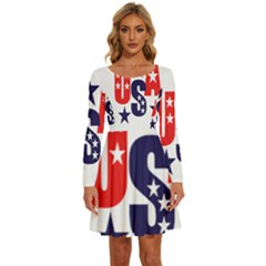 Usa Stars Fourth Of July Symbol America Usa Stars Long Sleeve Wide Neck Velvet Dress by Wegoenart