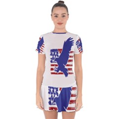 Usa Flag Eagle Symbol American Bald Eagle Country Drop Hem Mini Chiffon Dress by Wegoenart