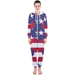 Yang Yin America Flag Abstract Art Asian Balance Hooded Jumpsuit (ladies) by Wegoenart