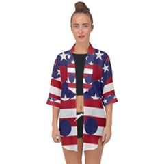 Yang Yin America Flag Abstract Art Asian Balance Open Front Chiffon Kimono by Wegoenart