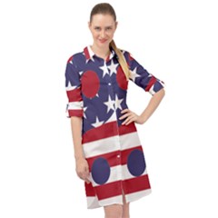 Yang Yin America Flag Abstract Art Asian Balance Long Sleeve Mini Shirt Dress by Wegoenart