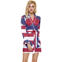 Yang Yin America Flag Abstract Art Asian Balance Long Sleeve Satin Robe by Wegoenart