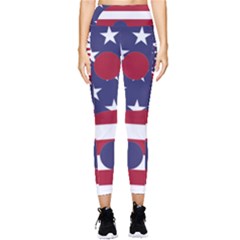 Yang Yin America Flag Abstract Art Asian Balance Pocket Leggings  by Wegoenart