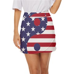 Yang Yin America Flag Abstract Art Asian Balance Mini Front Wrap Skirt by Wegoenart