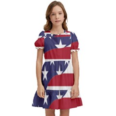 Yang Yin America Flag Abstract Art Asian Balance Kids  Puff Sleeved Dress by Wegoenart