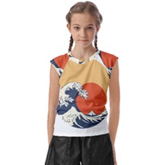 The Great Wave Off Kanagawa Waves Kids  Raglan Cap Sleeve Tee by Wegoenart