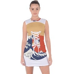 The Great Wave Off Kanagawa Waves Lace Up Front Bodycon Dress