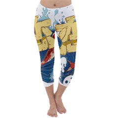 Wave Fish Koi Splash Character Carp Capri Winter Leggings 