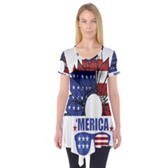 Usa Flag Sunglasses Usa Flag American Flag Flower Short Sleeve Tunic 