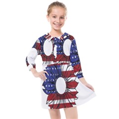 Us Flag Flower Sunshine Flag America Usa Kids  Quarter Sleeve Shirt Dress by Wegoenart