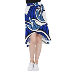 Print Water Waves Frill Hi Low Chiffon Skirt by Wegoenart