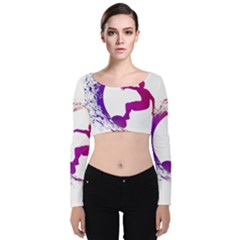 Wave Surfer Surfing Sport Athlete Water Sea Velvet Long Sleeve Crop Top by Wegoenart