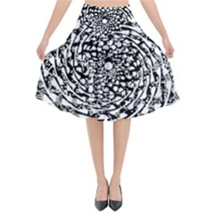 Illusions Abstract Black And White Patterns Swirls Flared Midi Skirt by Wegoenart