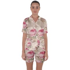 Roses-58 Satin Short Sleeve Pajamas Set