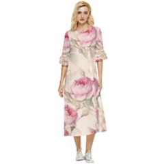 Roses-58 Double Cuff Midi Dress