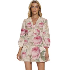 Roses-58 V-neck Placket Mini Dress by nateshop