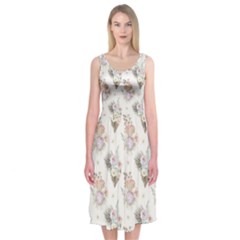 Roses-white Midi Sleeveless Dress by nateshop