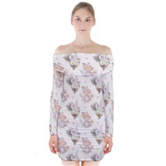 Roses-white Long Sleeve Off Shoulder Dress by nateshop