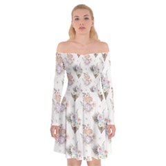 Roses-white Off Shoulder Skater Dress by nateshop