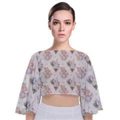 Roses-white Tie Back Butterfly Sleeve Chiffon Top by nateshop