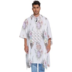 Roses-white Men s Hooded Rain Ponchos by nateshop