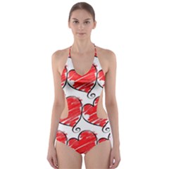 Seamless-heart-red Cut-out One Piece Swimsuit by nateshop