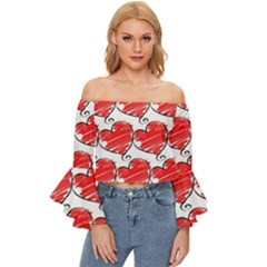 Seamless-heart-red Off Shoulder Flutter Bell Sleeve Top by nateshop