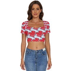 Seamless-heart-red Short Sleeve Square Neckline Crop Top  by nateshop