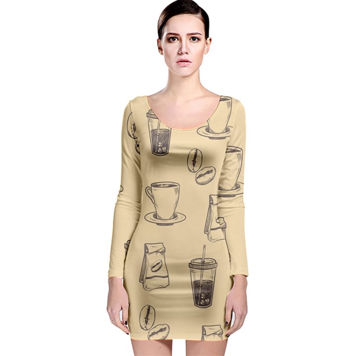 Coffee-56 Long Sleeve Bodycon Dress