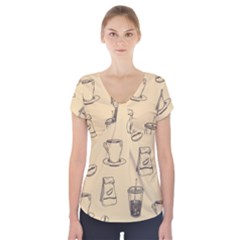 Coffee-56 Short Sleeve Front Detail Top
