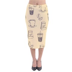 Coffee-56 Velvet Midi Pencil Skirt